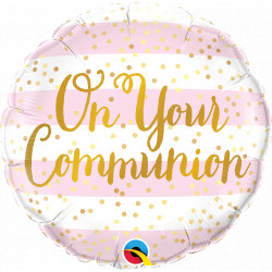 On Your Communion Pink Stripes 18" Pkt If