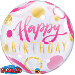 Pink & Gold Dots Birthday 22" Single Bubble Yrv