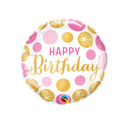 Pink & Gold Dots Birthday 9" Flat Hi
