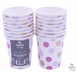 Pink & Gold Dots Paper Cups 250ml 8ct (yfn)