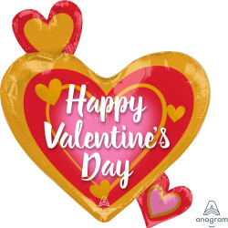 Pink, Gold & Red Happy Valentine's Day Standard Shape S50 Pkt (20" X 22")