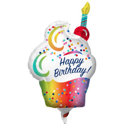 Rainbow Ombre Cupcake Happy Birthday Mini Shape A30 Flat