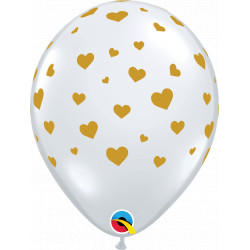 Random Hearts 11" Diamond Clear W/ Gold Ink (25ct) Ygx
