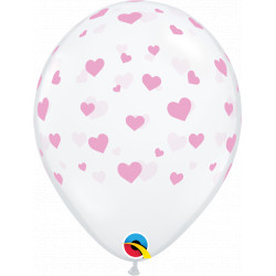 Random Hearts 11" Diamond Clear W/ Pink Ink (25ct) Ygx