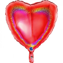 Red Glitter Holographic Heart 18" Pkt
