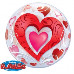 Red Hearts & Filigree 22" Single Bubble Yrv