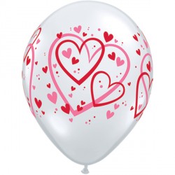 Red & Pink Pattern Hearts 11" Diamond Clear (50ct) Ca