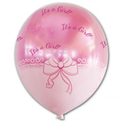 Ribbon Pattern Foil Balloon With 14" Its A Girl Pink Latex Inside