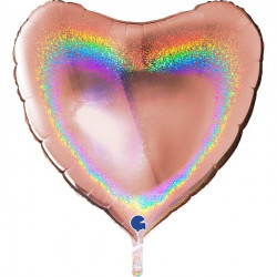 Rose Gold Glitter Holographic Heart 36" Pkt