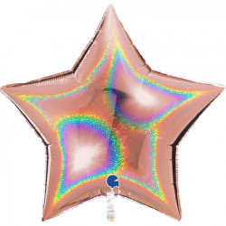 Rose Gold Glitter Holographic Star 36" Pkt