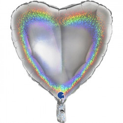 Silver Glitter Holographic Heart 18" Pkt