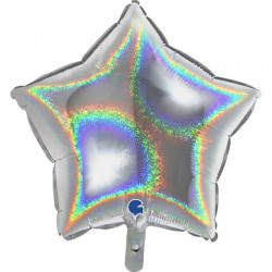 Silver Glitter Holographic Star 18" Pkt