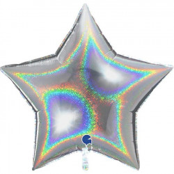 Silver Glitter Holographic Star 36" Pkt