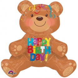 Sitting Bear Happy Birthday Multi Balloon A70 Pkt (17" X 19")
