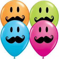 Smile Face Mustache 11" Orange, Robin's Egg Blue, Wild Berry & Lime Green (50ct) Lbn