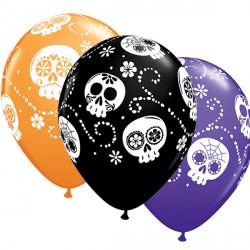 Sugar Skulls 11" Orange, Purple Violet & Onyx Black (25ct) Ygx