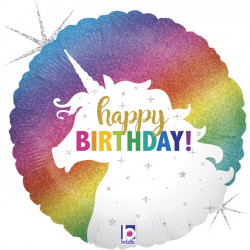 Unicorn Glitter Birthday Holographic 9" Flat