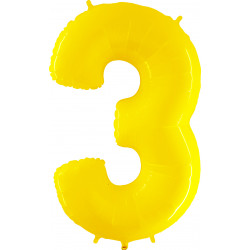 Yellow Shiny Number 3 Shape 40" Pkt